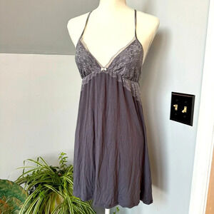 Victoria’s Secret Gray Lace and‎ Jersey Chemise Slip Dress w/ Racer Back Small